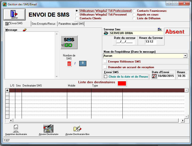 interface d'envois sms