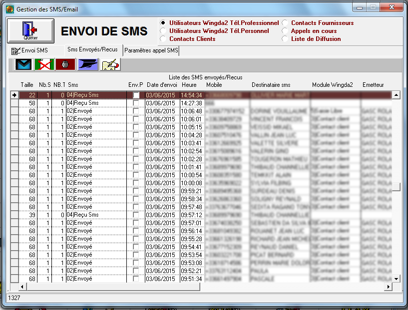 interface d'envois sms détaillée